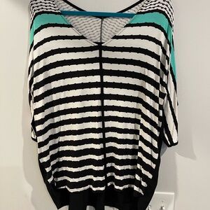 Lane Bryant Black and White Striped Blouse with Teal Accents